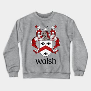 Walsh Name / Faded Style Family Crest Coat Of Arms Design Crewneck Sweatshirt